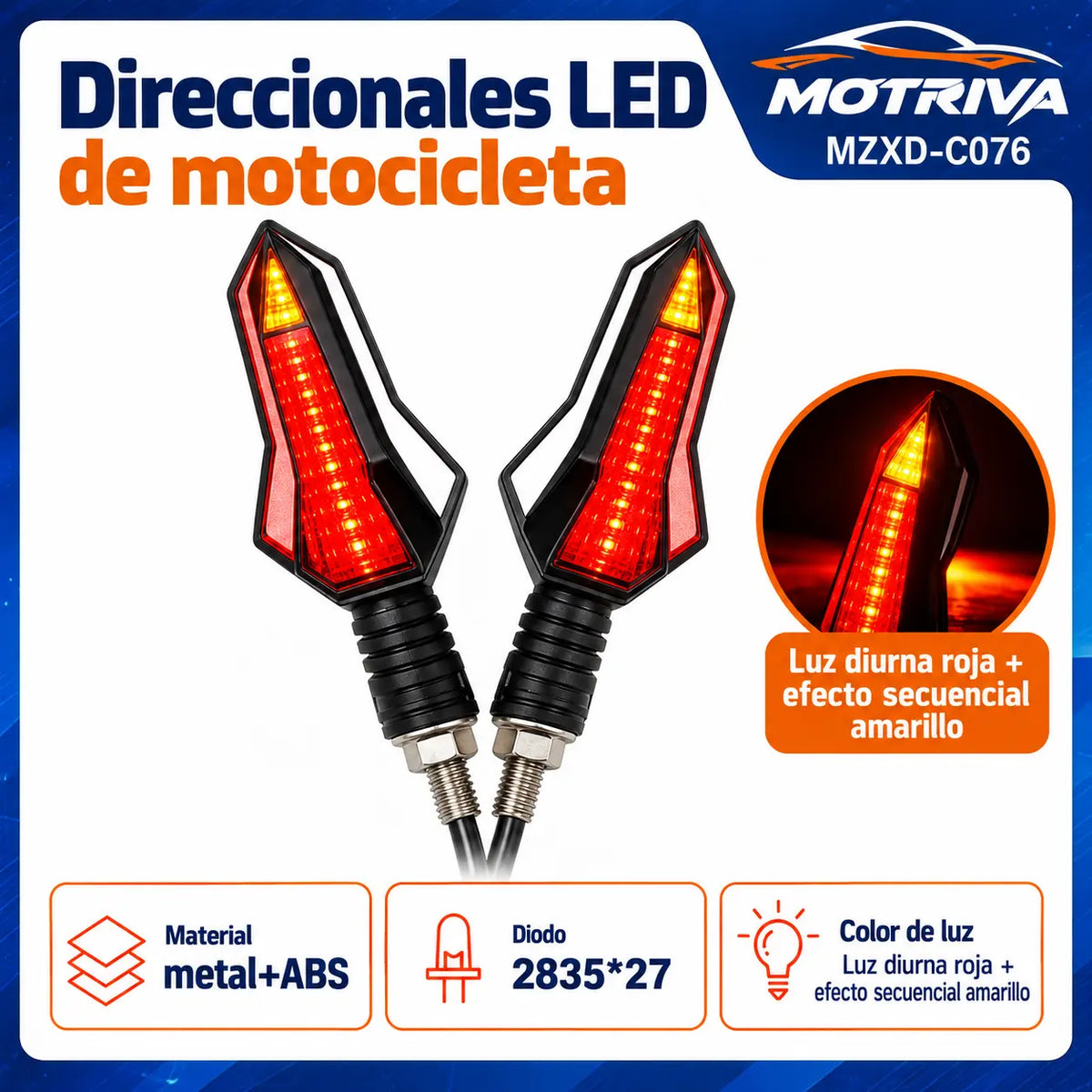 Luces Direccionales LED Secuenciales para Moto MOTRIVA MZXD-C076