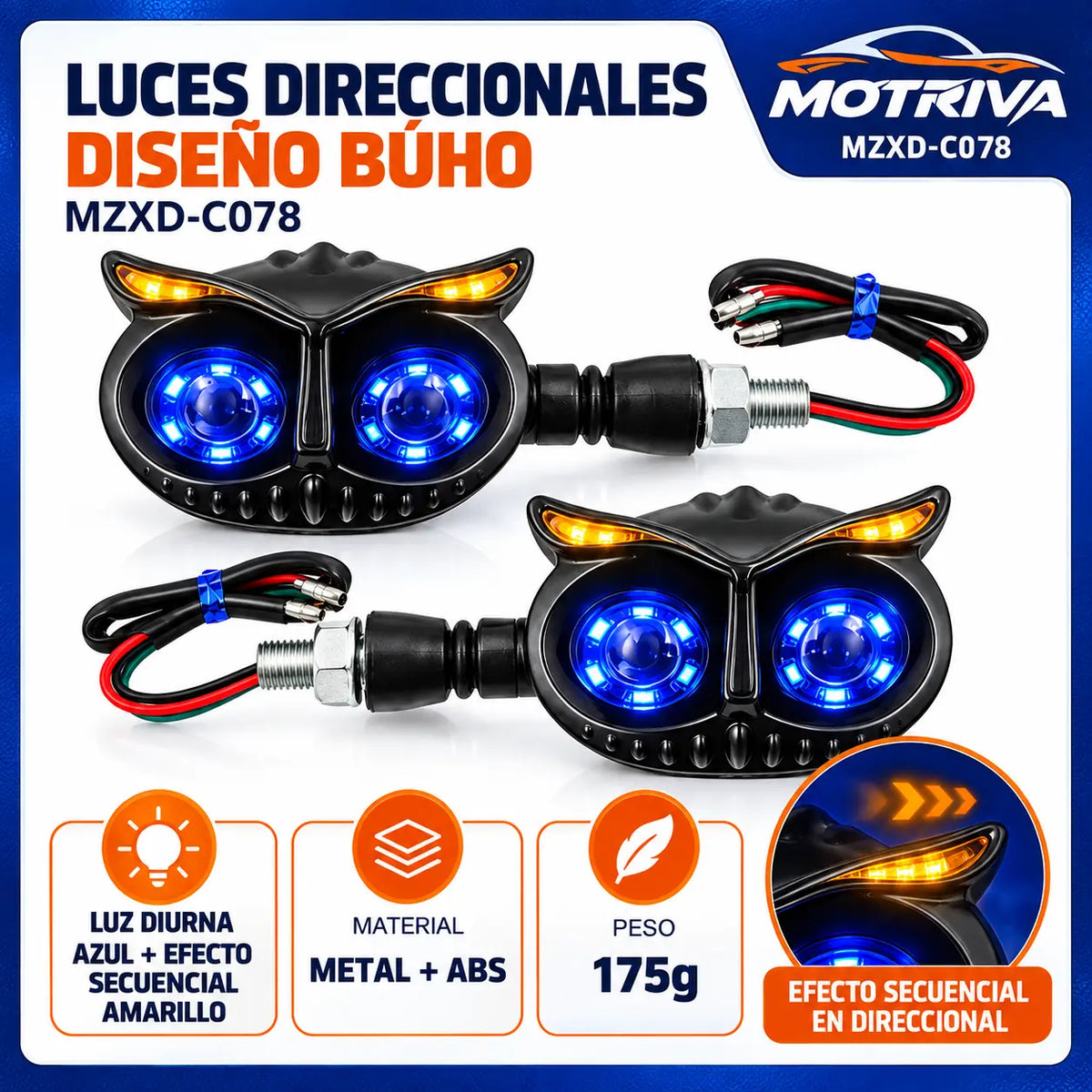 Luces Direccionales LED Secuenciales para Moto MOTRIVA MZXD-C078