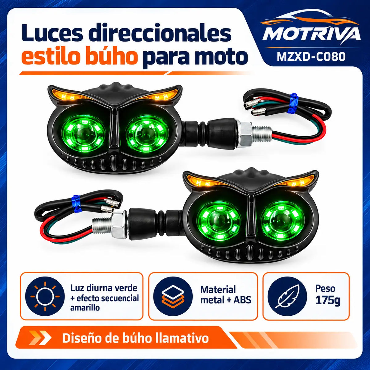 Luces Direccionales LED Secuenciales para Moto MOTRIVA MZXD-C080