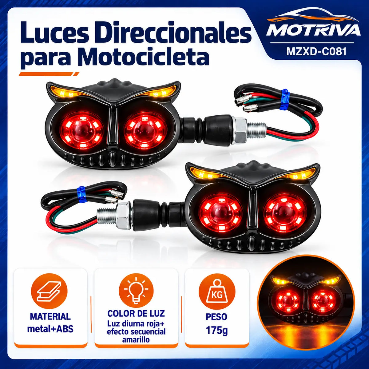 Luces Direccionales LED Secuenciales para Moto MOTRIVA MZXD-C081