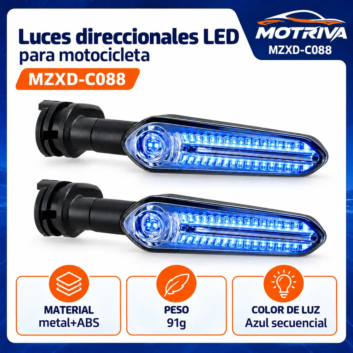 Luces Direccionales LED Secuenciales para Moto MOTRIVA MZXD-C088