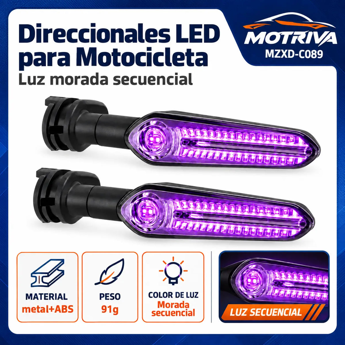 Luces Direccionales LED Secuenciales para Moto MOTRIVA MZXD-C089
