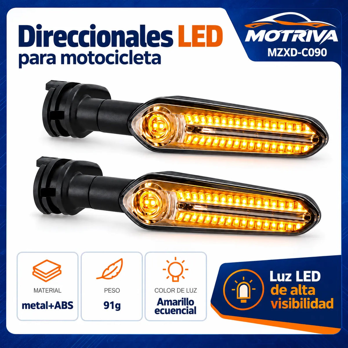 Luces Direccionales LED Secuenciales para Moto MOTRIVA MZXD-C090
