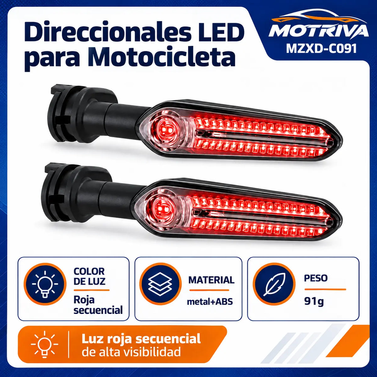Luces Direccionales LED Secuenciales para Moto MOTRIVA MZXD-C091