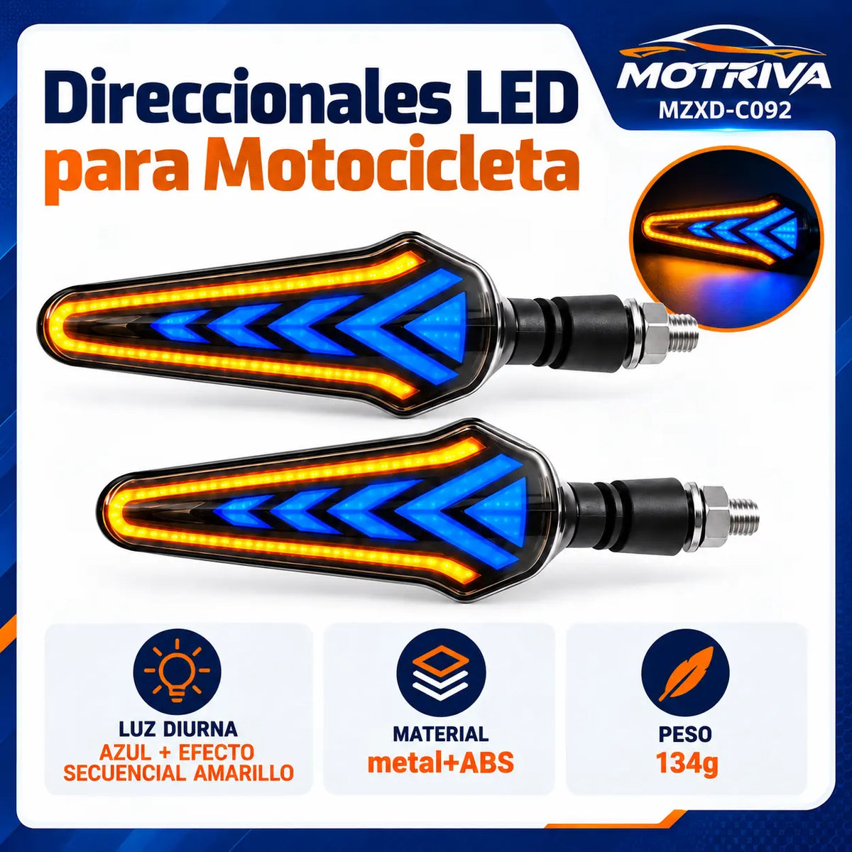 Luces Direccionales LED Secuenciales para Moto MOTRIVA MZXD-C092