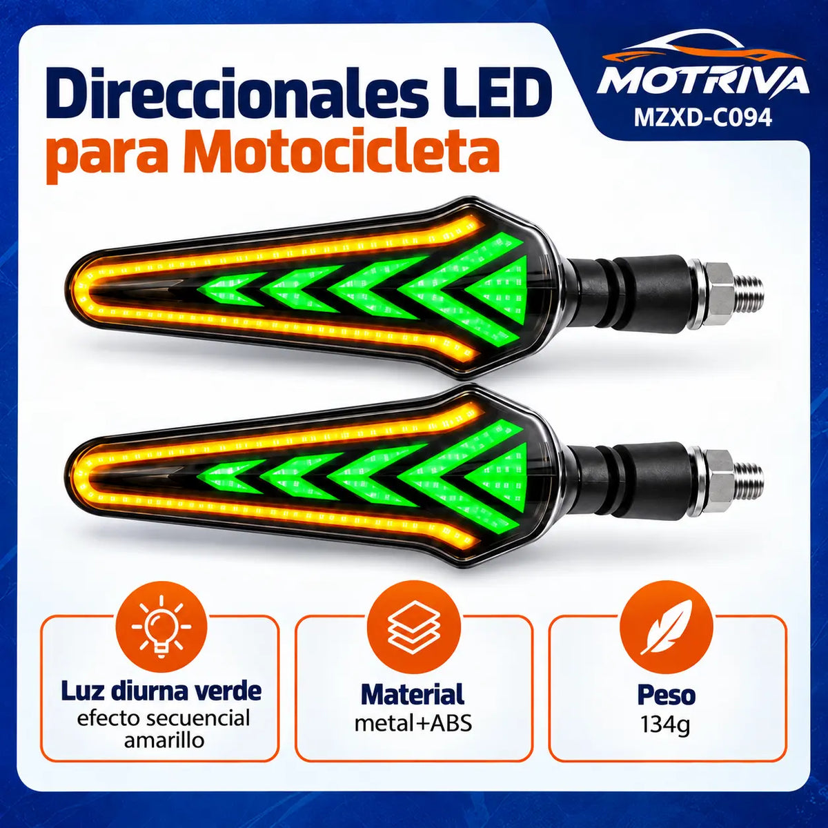Luces Direccionales LED Secuenciales para Moto MOTRIVA MZXD-C094