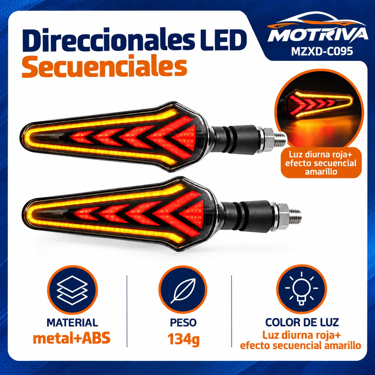 Luces Direccionales LED Secuenciales para Moto MOTRIVA MZXD-C095