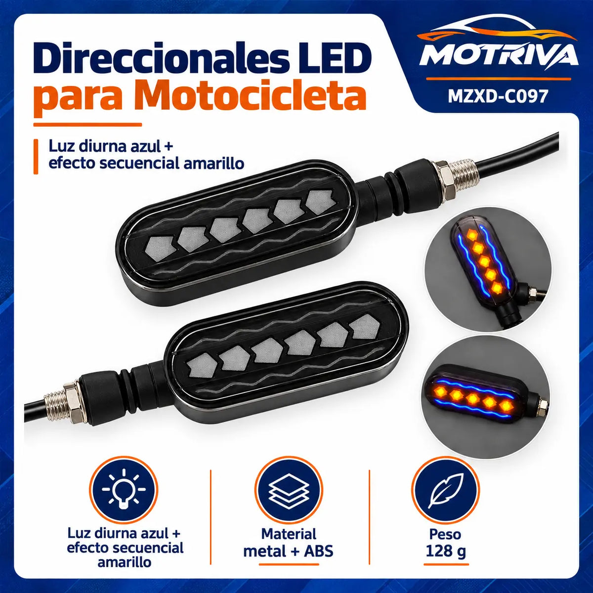 Luces Direccionales LED Secuenciales para Moto MOTRIVA MZXD-C097