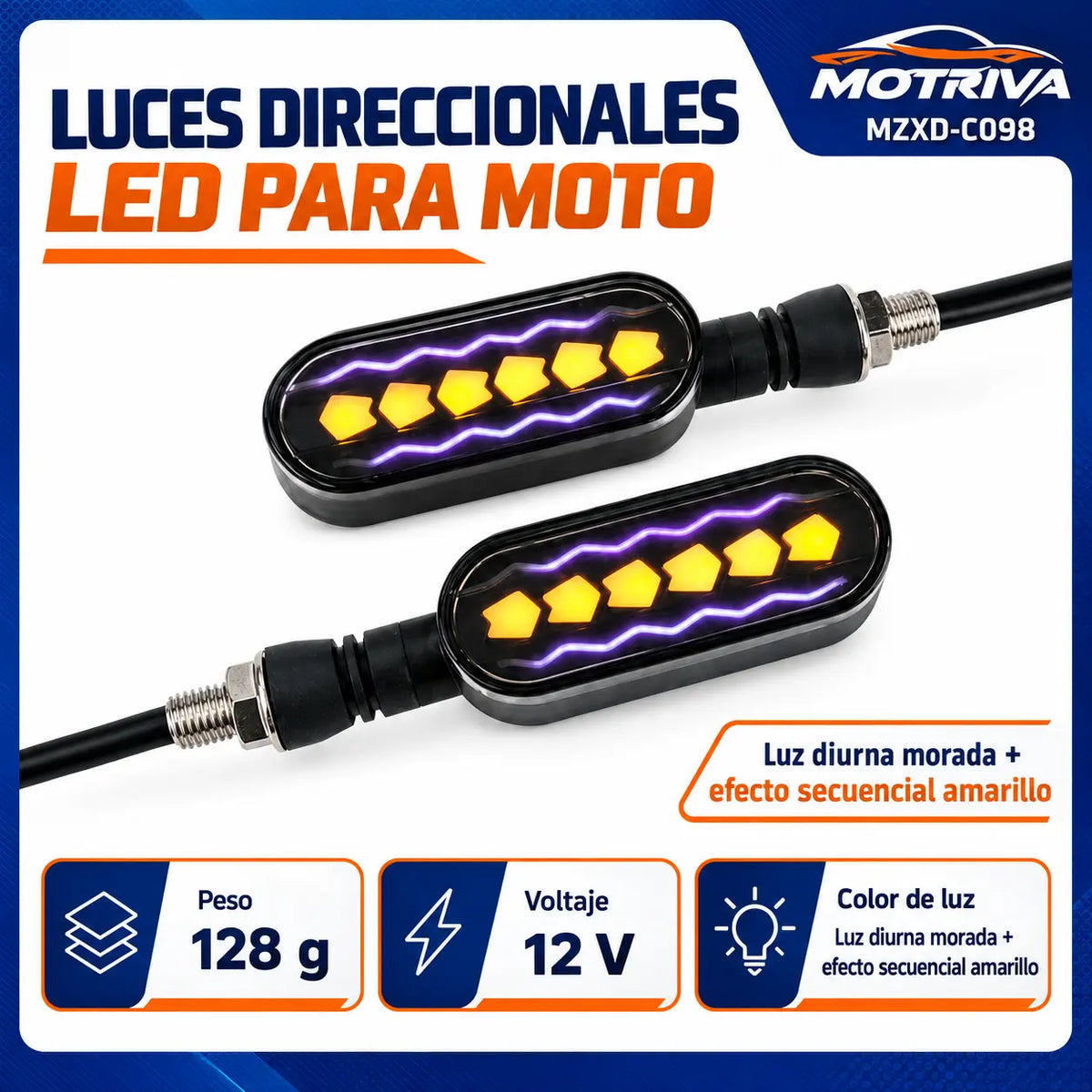 Luces Direccionales LED Secuenciales para Moto MOTRIVA MZXD-C098