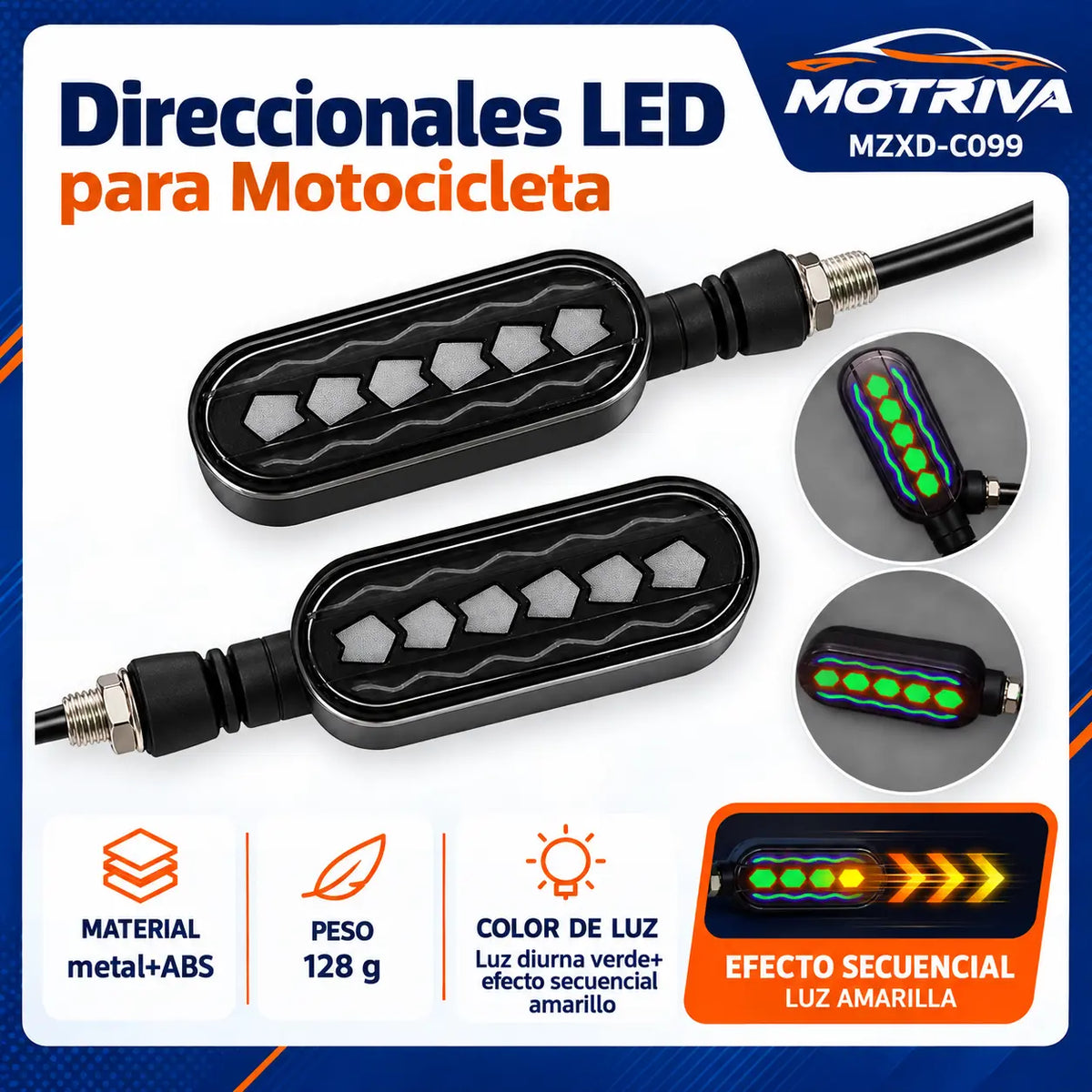 Luces Direccionales LED Secuenciales para Moto MOTRIVA MZXD-C099