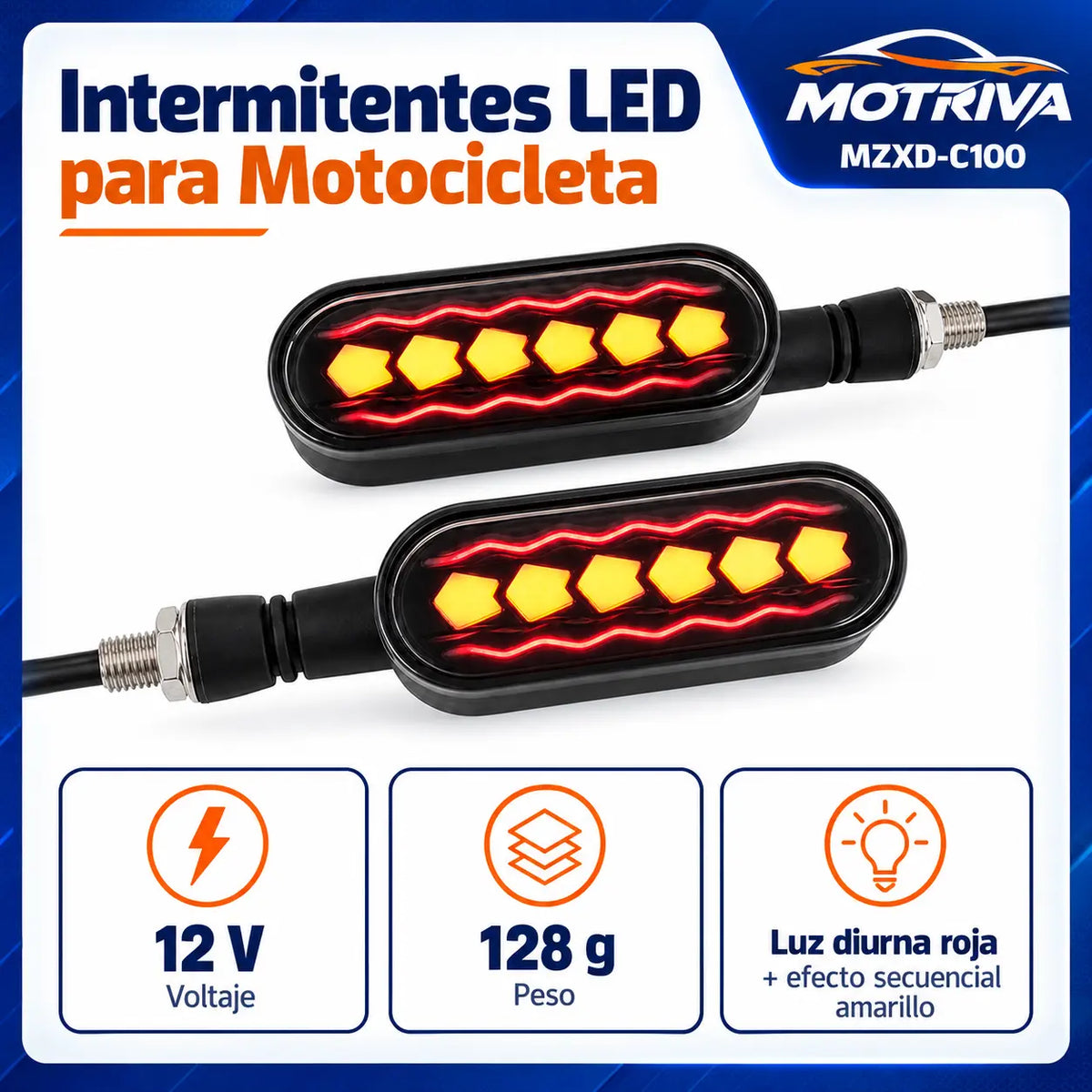 Luces Direccionales LED Secuenciales para Moto MOTRIVA MZXD-C100