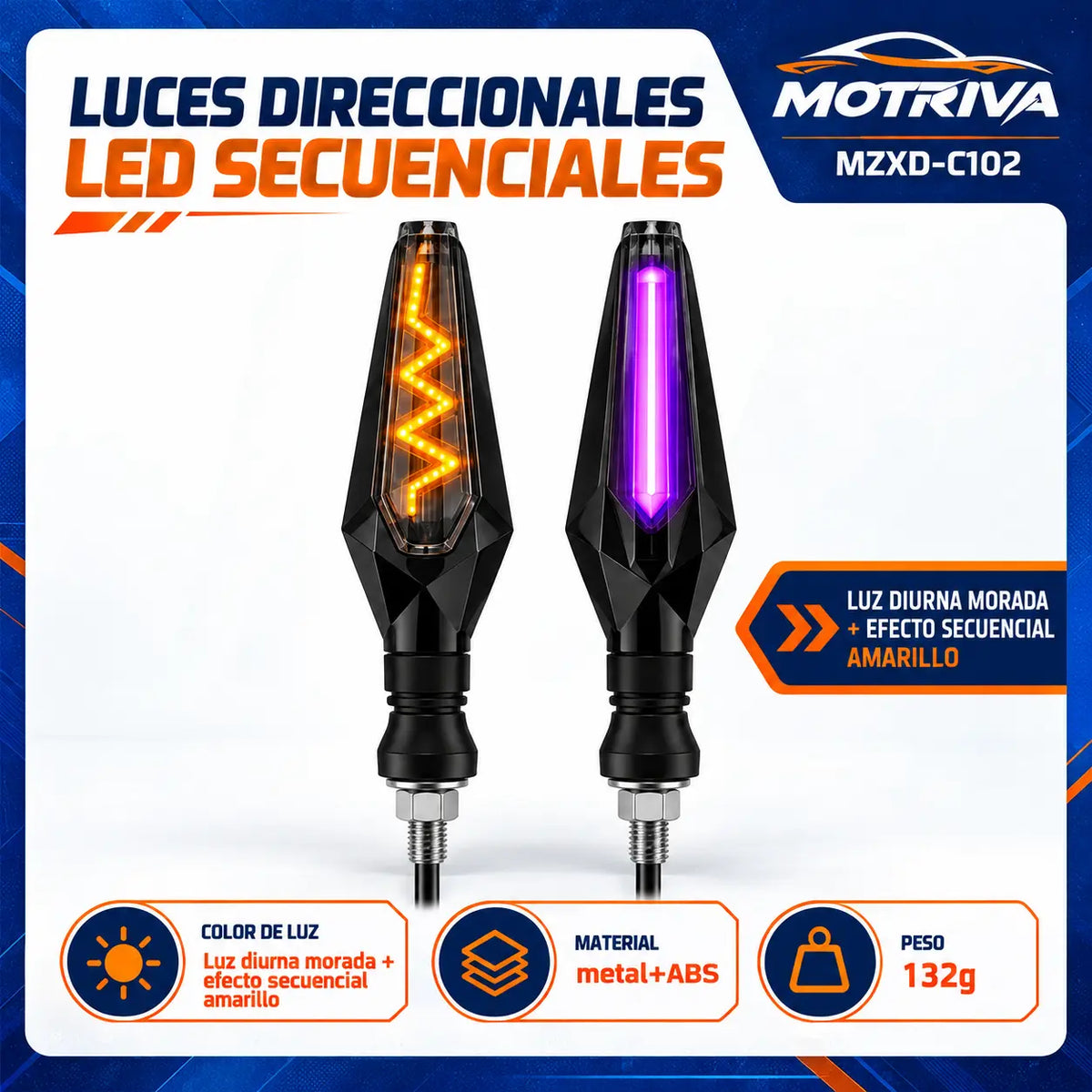 Luces Direccionales LED Secuenciales para Moto MOTRIVA MZXD-C102