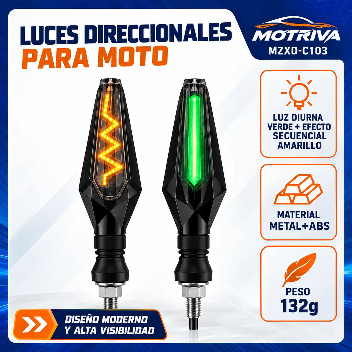 Luces Direccionales LED Secuenciales para Moto MOTRIVA MZXD-C103