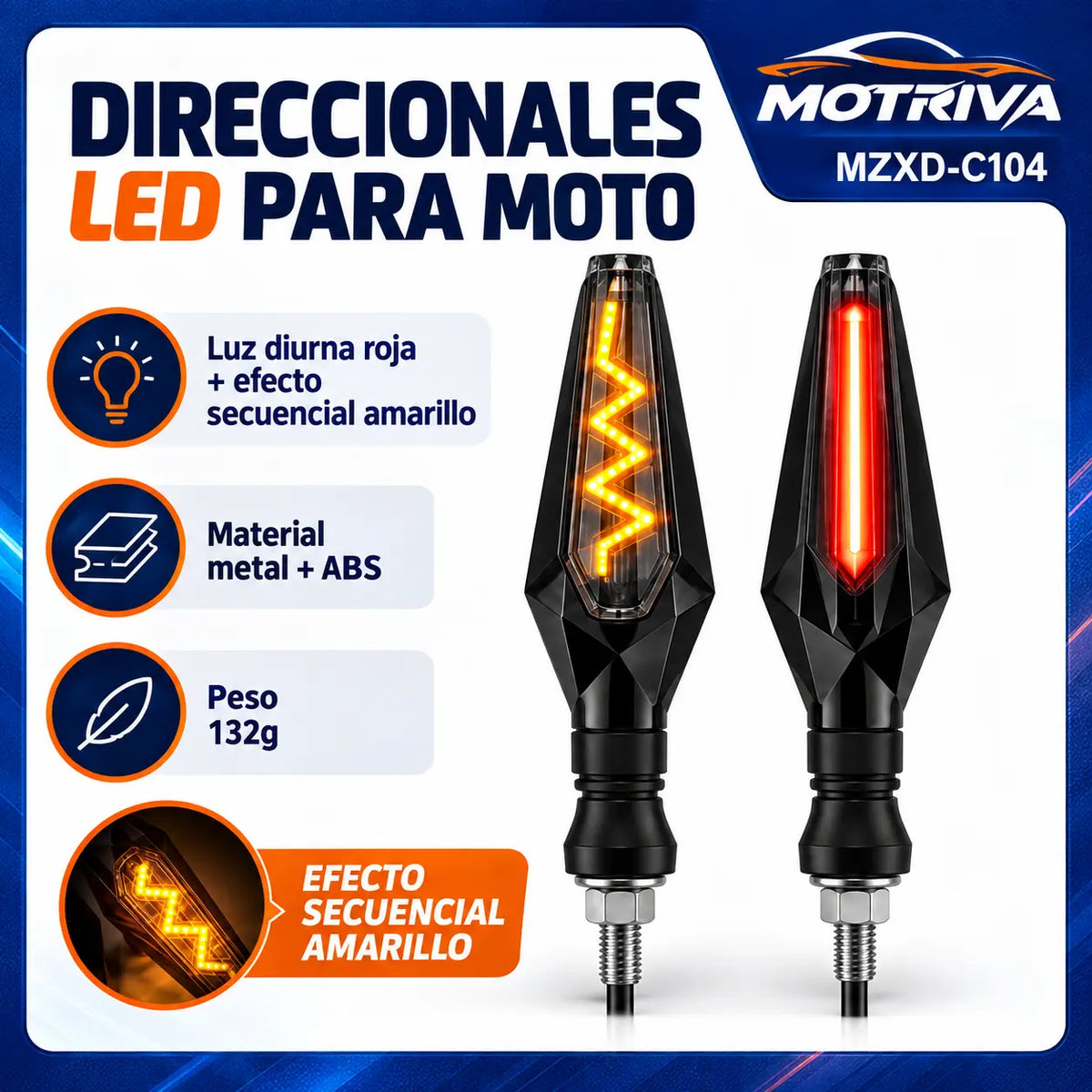 Luces Direccionales LED Secuenciales para Moto MOTRIVA MZXD-C104