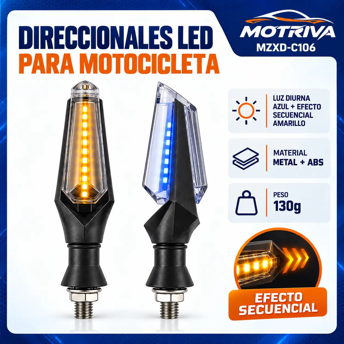 Luces Direccionales LED Secuenciales para Moto MOTRIVA MZXD-C106