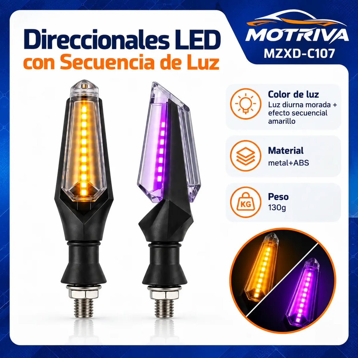 Luces Direccionales LED Secuenciales para Moto MOTRIVA MZXD-C107