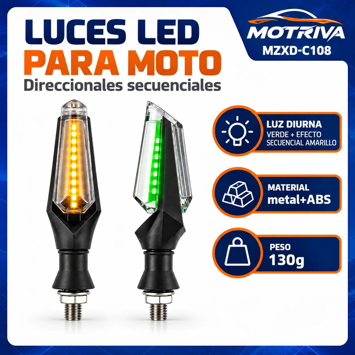 Luces Direccionales LED Secuenciales para Moto MOTRIVA MZXD-C108