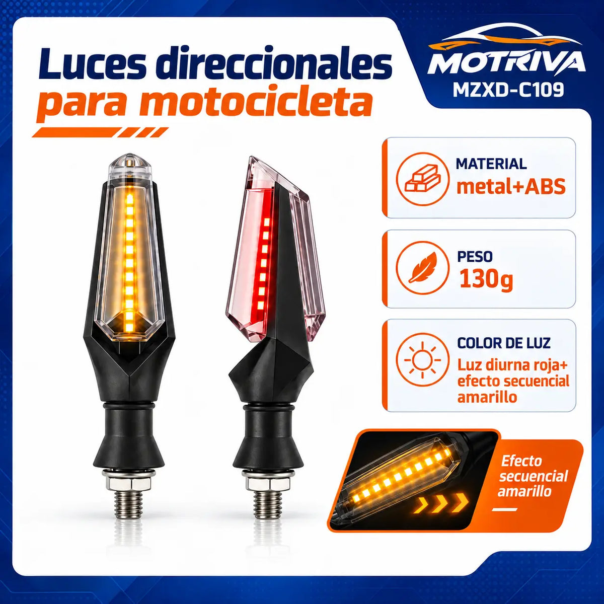 Luces Direccionales LED Secuenciales para Moto MOTRIVA MZXD-C109
