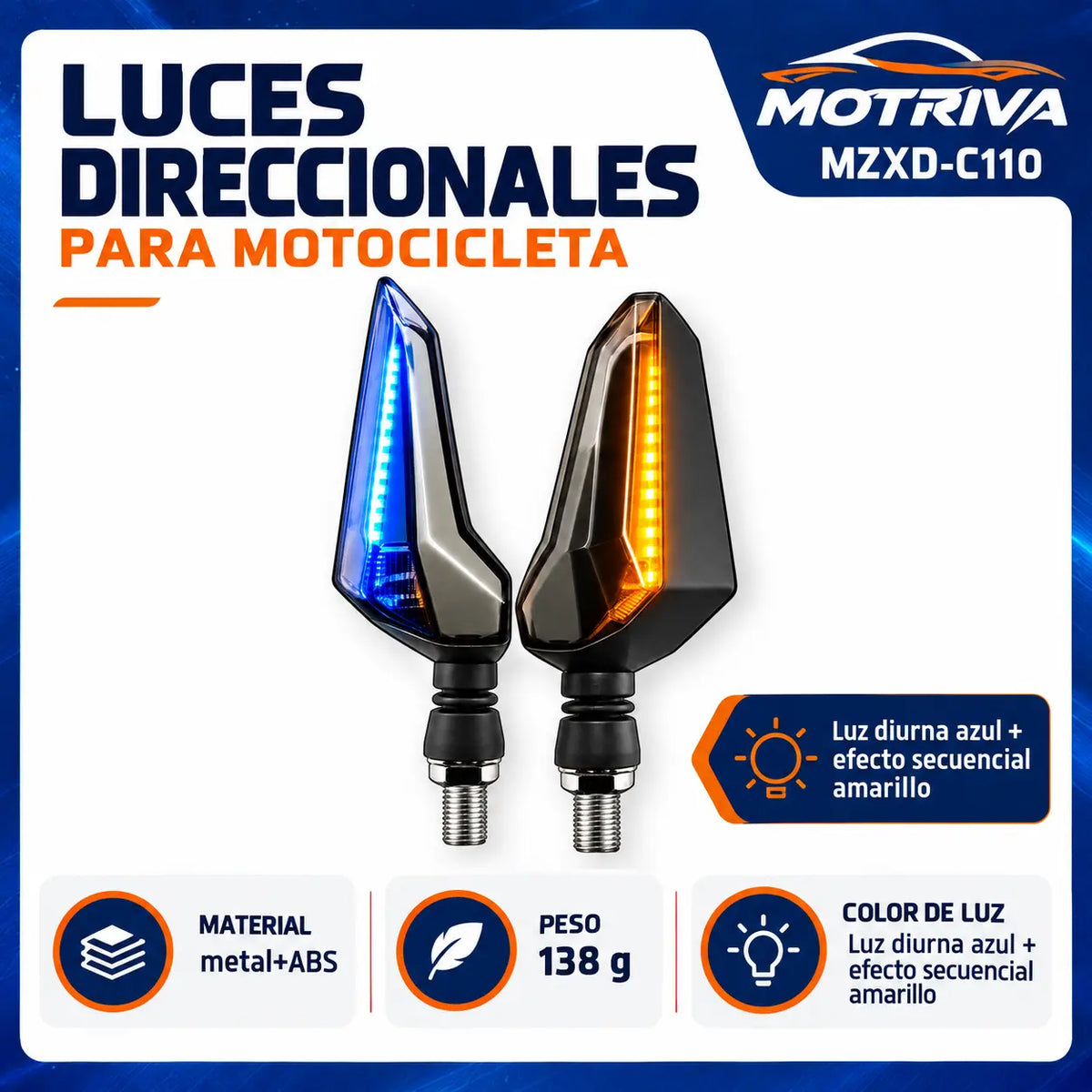 Luces Direccionales LED Secuenciales para Moto MOTRIVA MZXD-C110