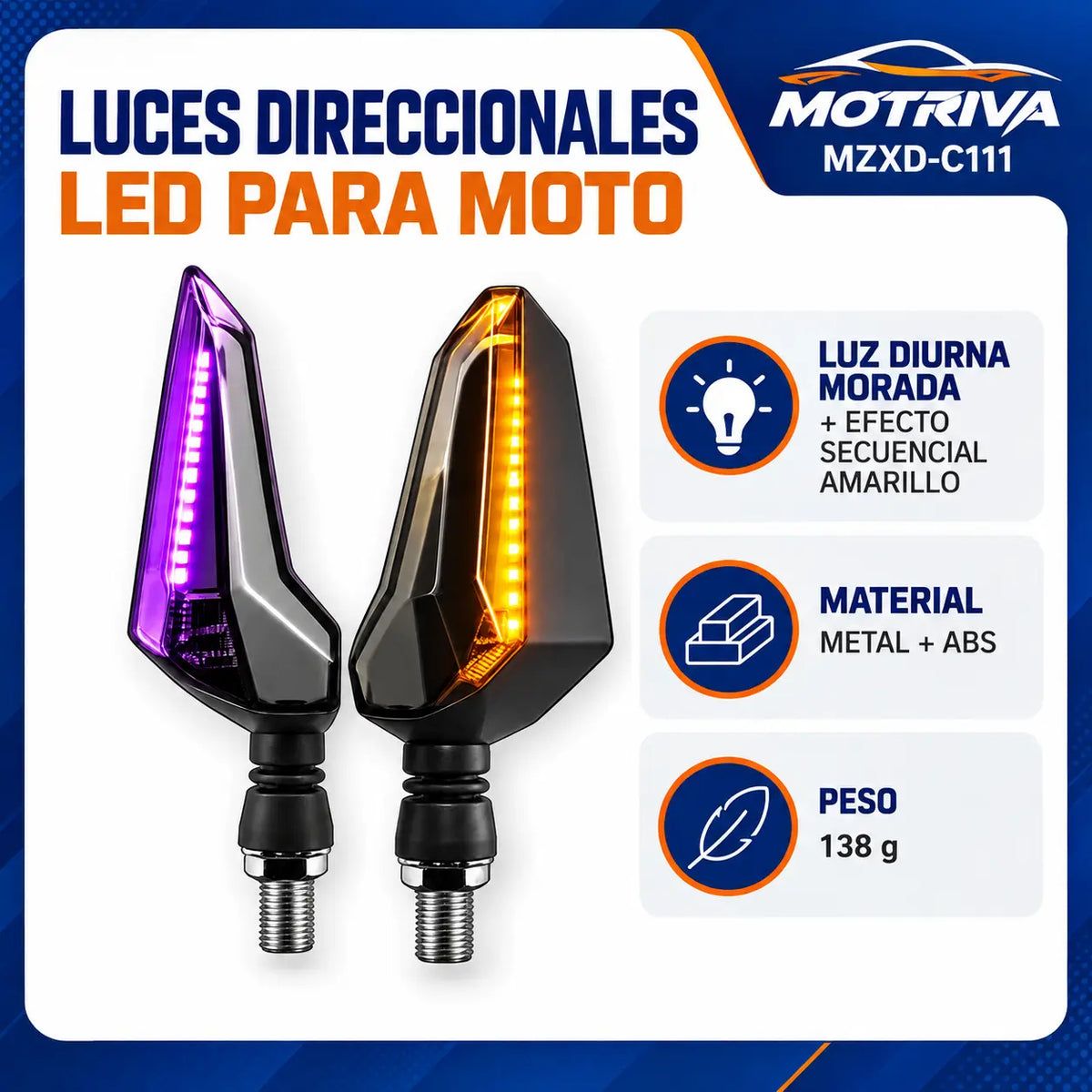 Luces Direccionales LED Secuenciales para Moto MOTRIVA MZXD-C111