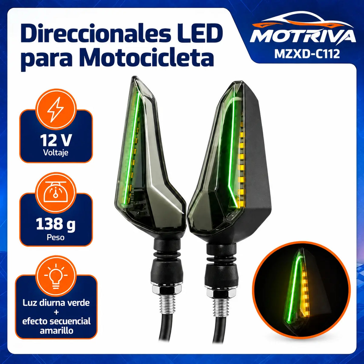 Luces Direccionales LED Secuenciales para Moto MOTRIVA MZXD-C112