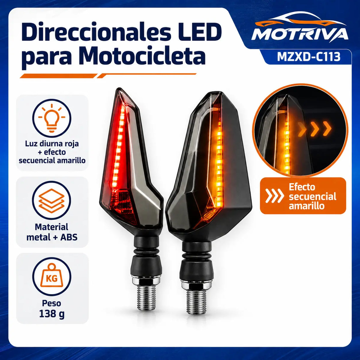 Luces Direccionales LED Secuenciales para Moto MOTRIVA MZXD-C113