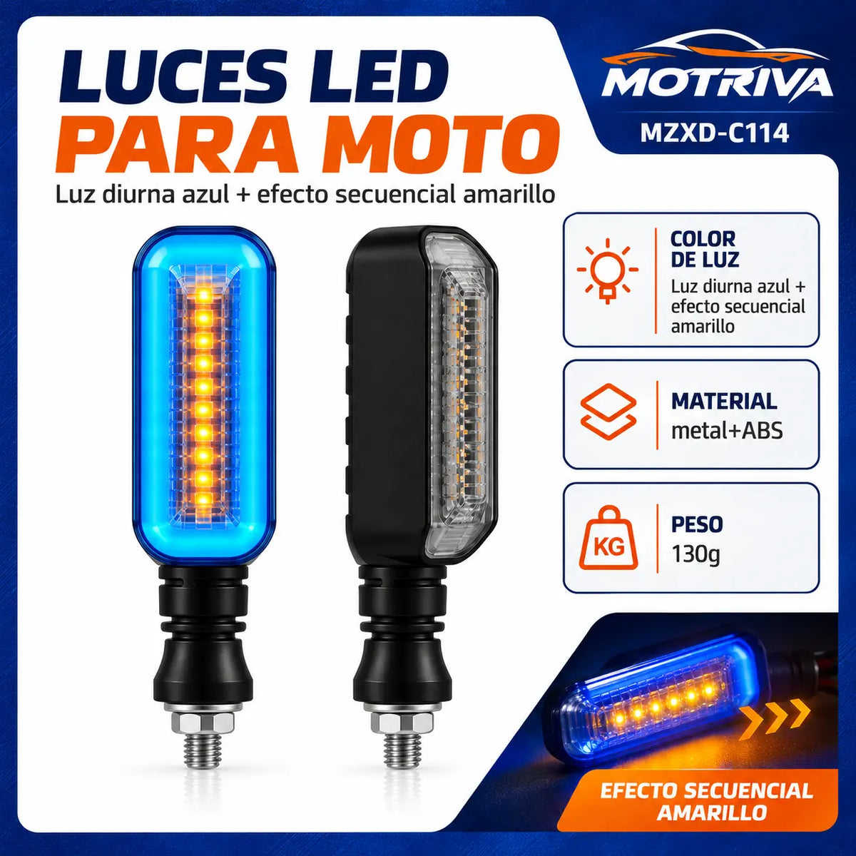 Luces Direccionales LED Secuenciales para Moto MOTRIVA MZXD-C114