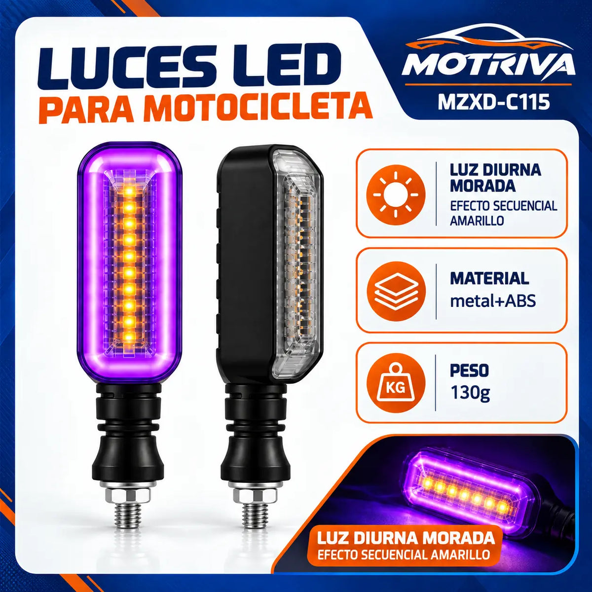 Luces Direccionales LED Secuenciales para Moto MOTRIVA MZXD-C115