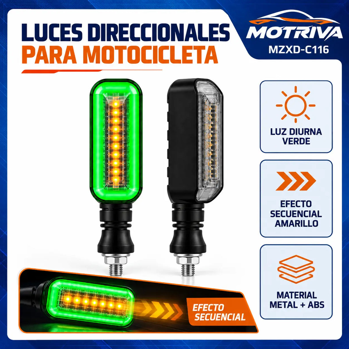 Luces Direccionales LED Secuenciales para Moto MOTRIVA MZXD-C116