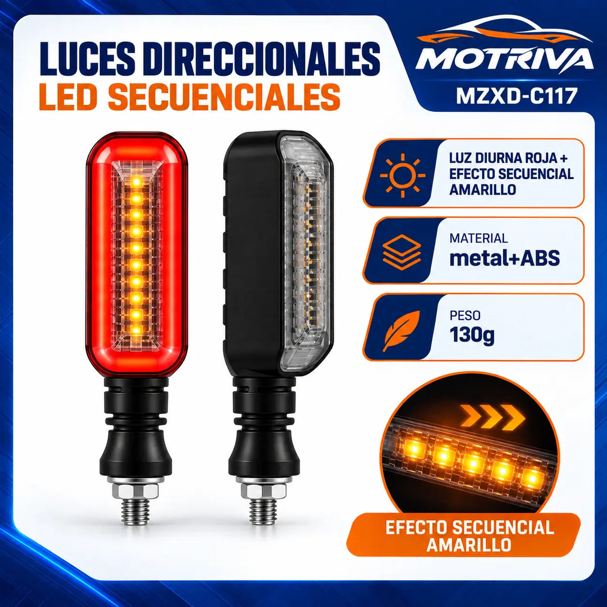 Luces Direccionales LED Secuenciales para Moto MOTRIVA MZXD-C117