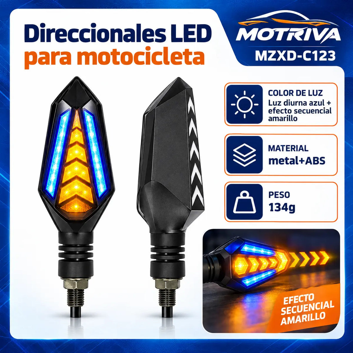 Luces Direccionales LED Secuenciales para Moto MOTRIVA MZXD-C123