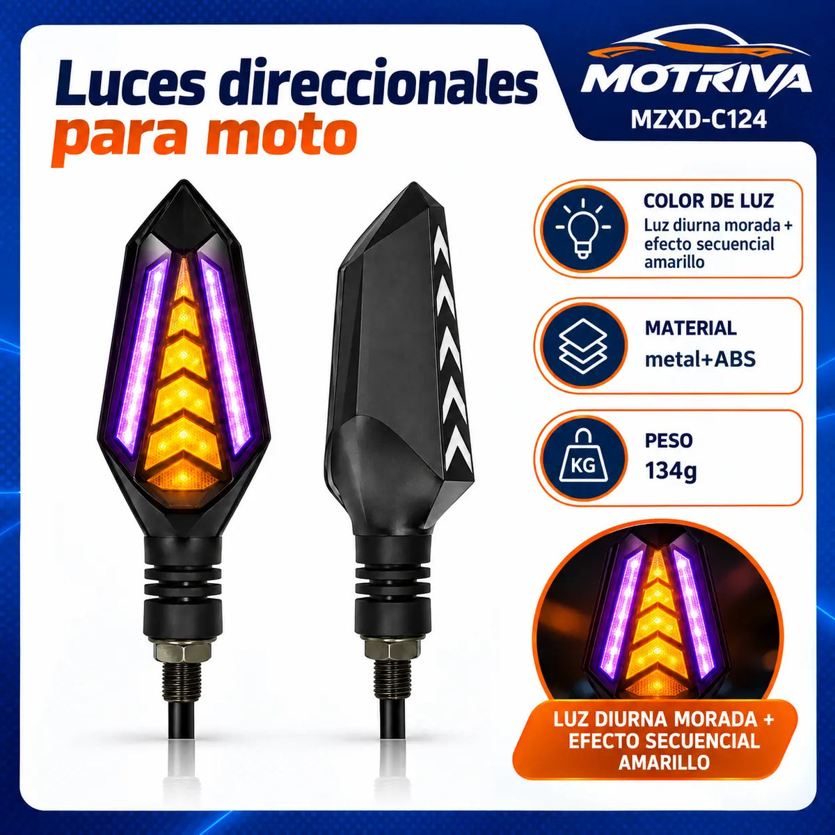 Luces Direccionales LED Secuenciales para Moto MOTRIVA MZXD-C124
