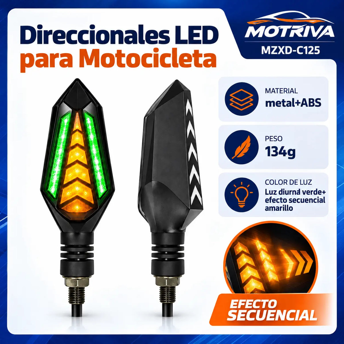 Luces Direccionales LED Secuenciales para Moto MOTRIVA MZXD-C125