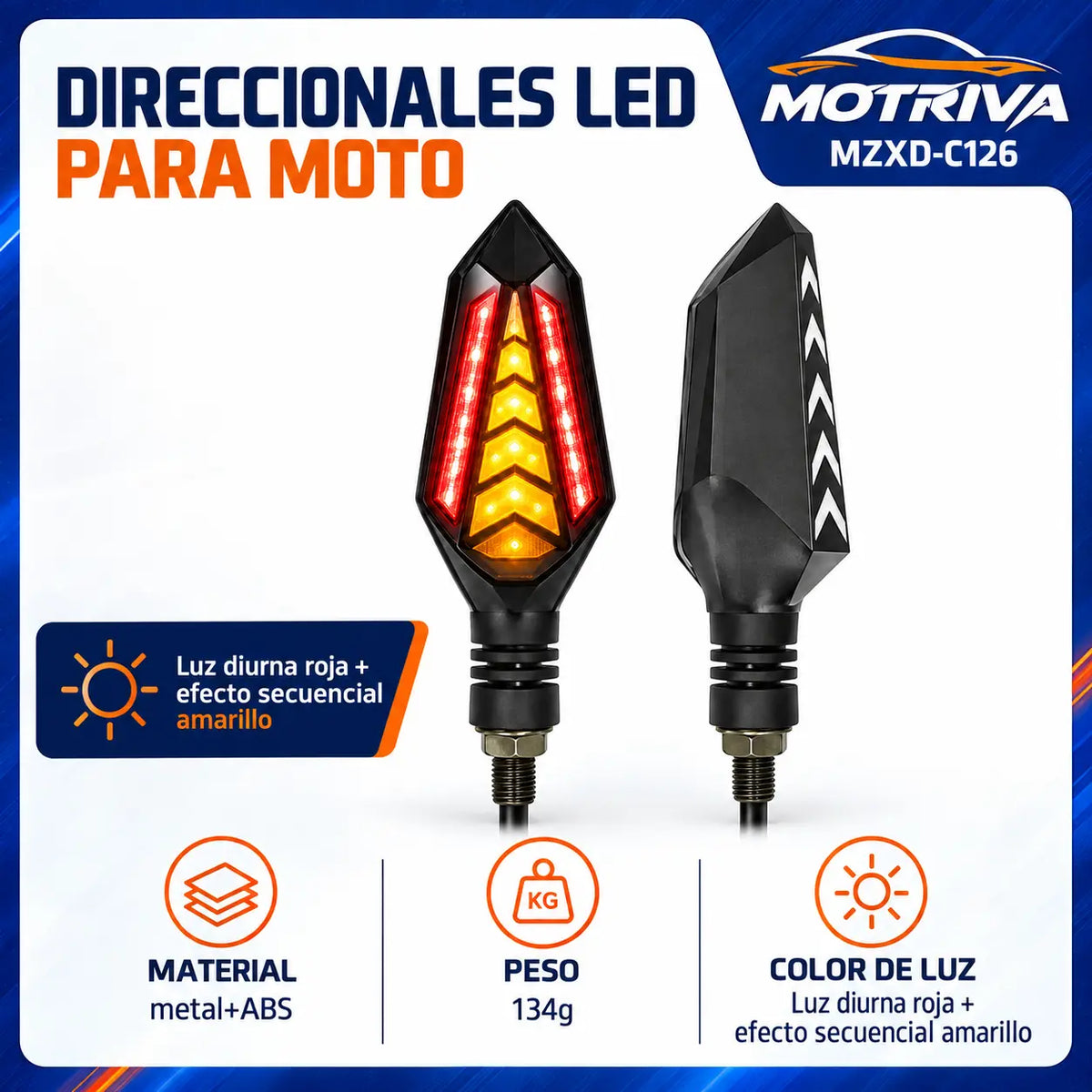 Luces Direccionales LED Secuenciales para Moto MOTRIVA MZXD-C126