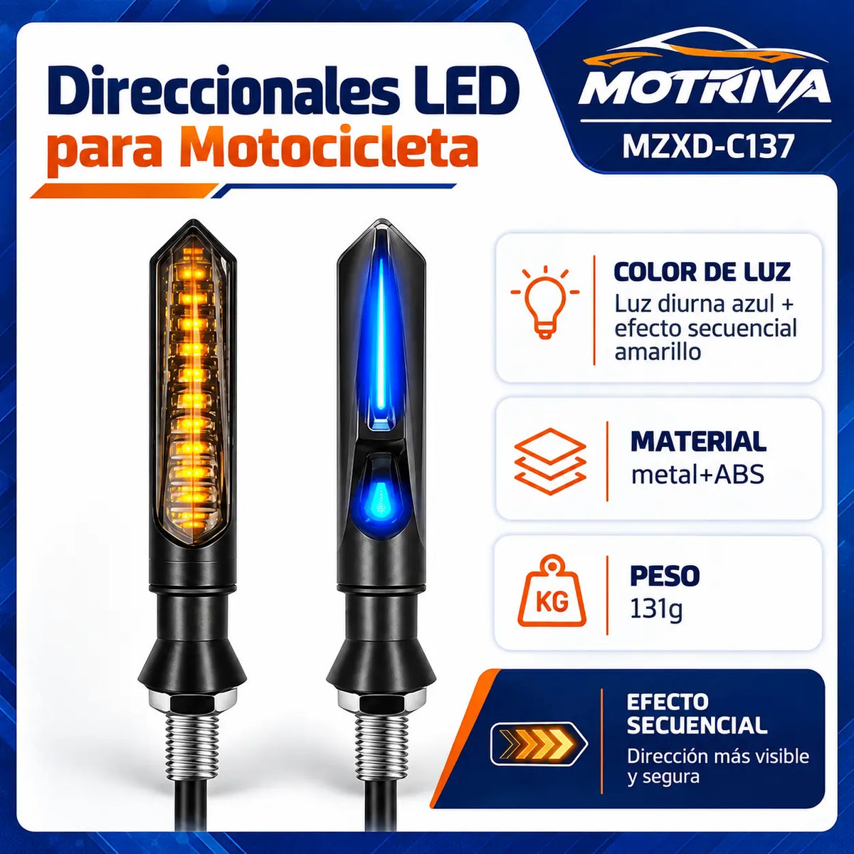 Luces Direccionales LED Secuenciales para Moto MOTRIVA MZXD-C137