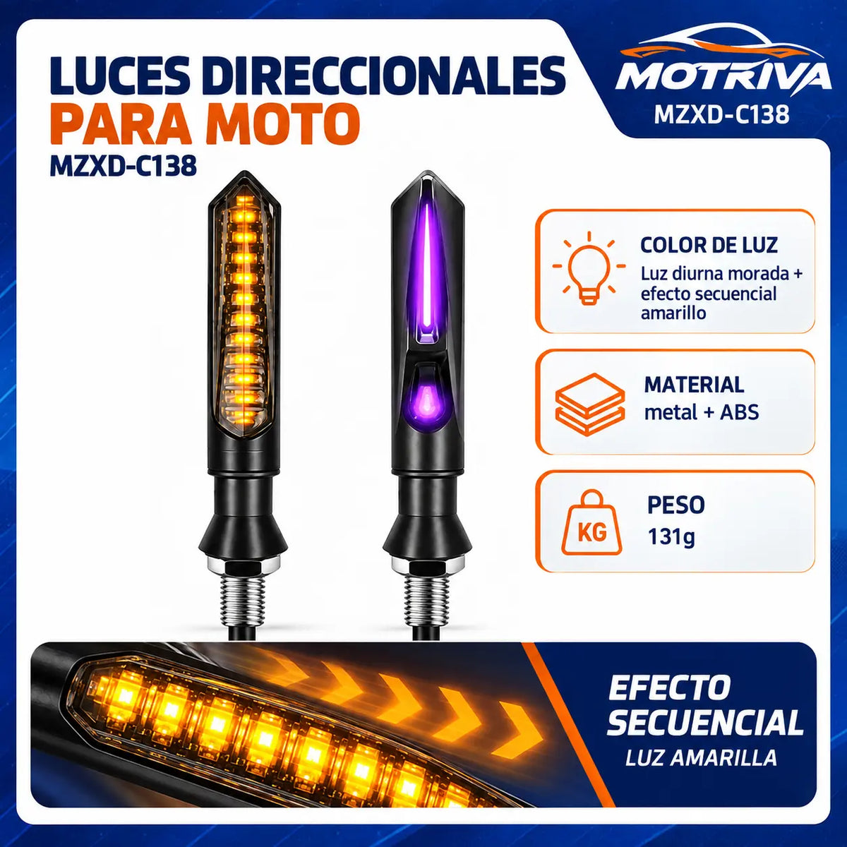 Luces Direccionales LED Secuenciales para Moto MOTRIVA MZXD-C138