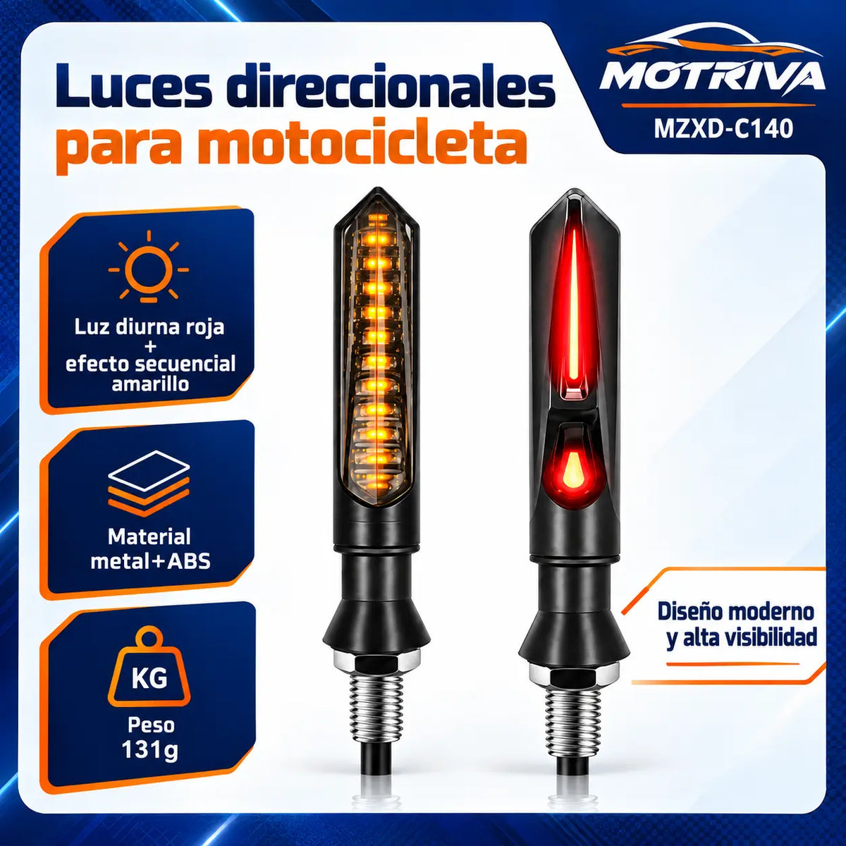 Luces Direccionales LED Secuenciales para Moto MOTRIVA MZXD-C140