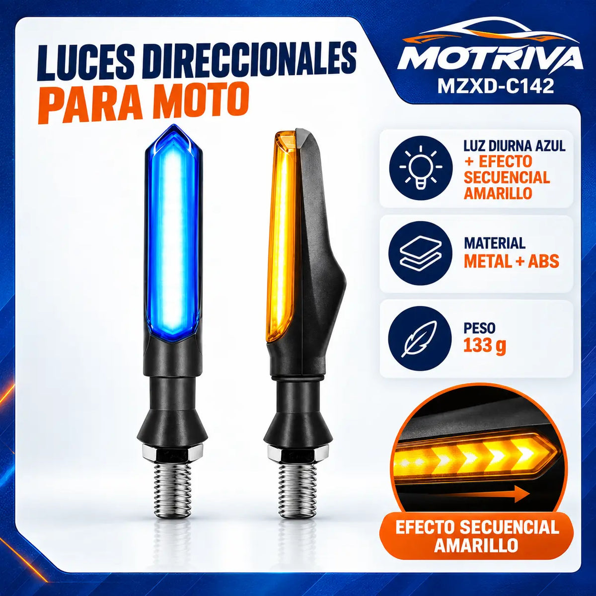 Luces Direccionales LED Secuenciales para Moto MOTRIVA MZXD-C142