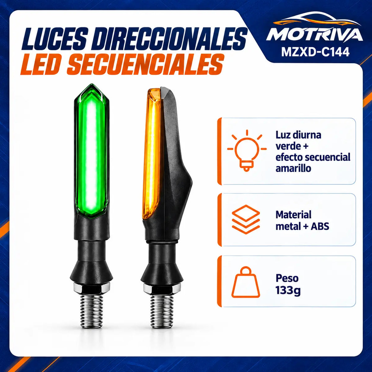Luces Direccionales LED Secuenciales para Moto MOTRIVA MZXD-C144