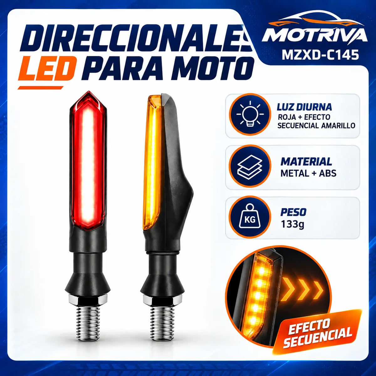 Luces Direccionales LED Secuenciales para Moto MOTRIVA MZXD-C145