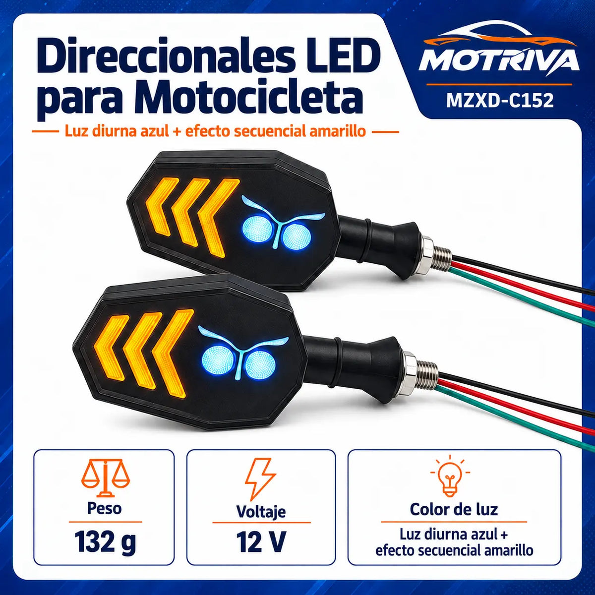 Luces Direccionales LED Secuenciales para Moto MOTRIVA MZXD-C152