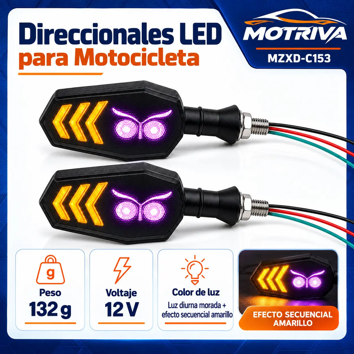 Luces Direccionales LED Secuenciales para Moto MOTRIVA MZXD-C153