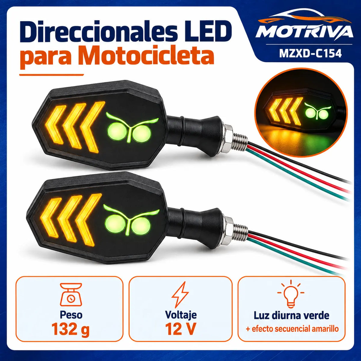 Luces Direccionales LED Secuenciales para Moto MOTRIVA MZXD-C154