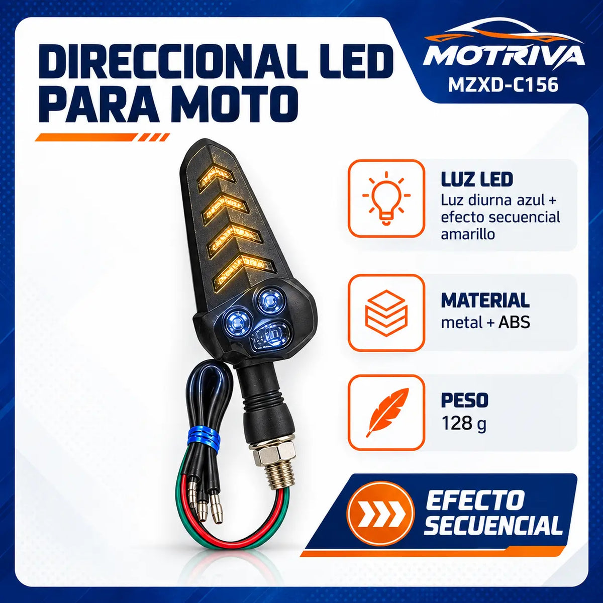 Luces Direccionales LED Secuenciales para Moto MOTRIVA MZXD-C156