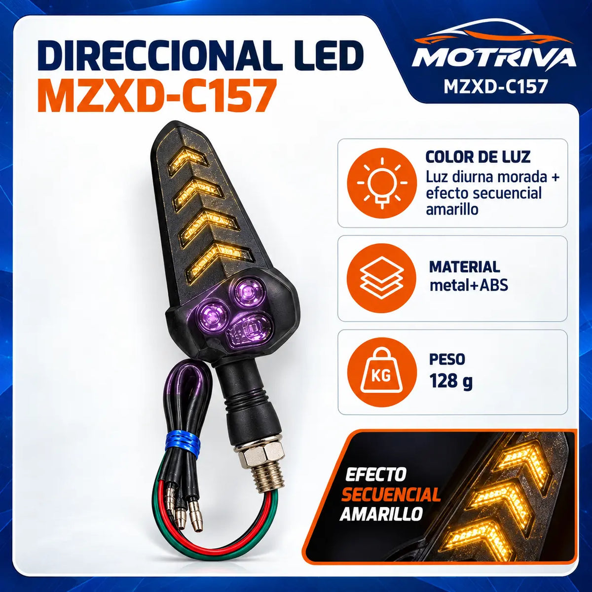 Luces Direccionales LED Secuenciales para Moto MOTRIVA MZXD-C157