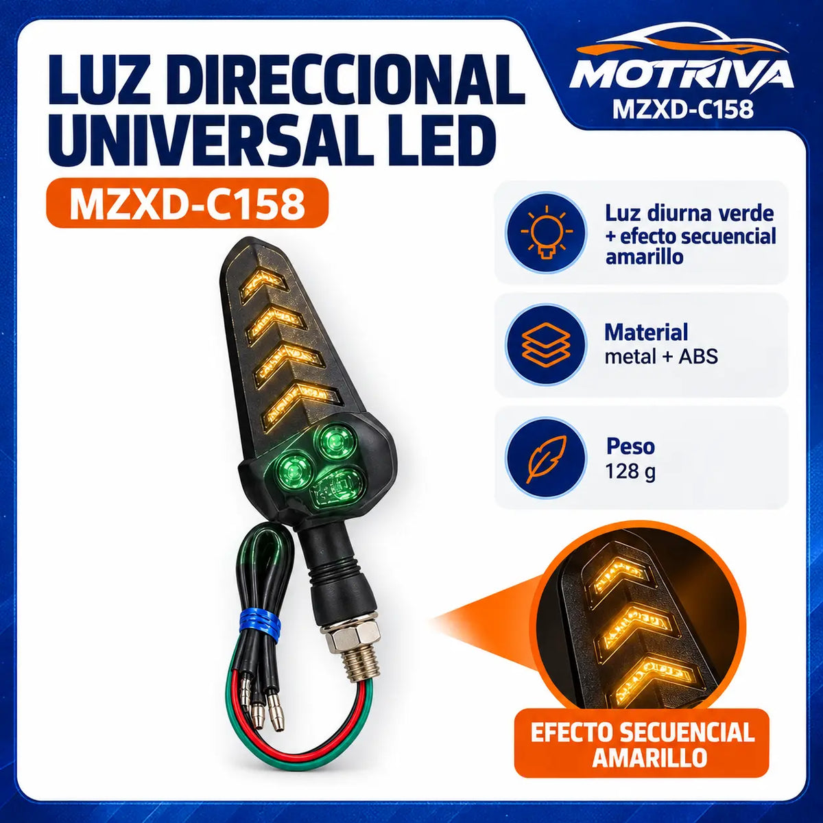 Luces Direccionales LED Secuenciales para Moto MOTRIVA MZXD-C158