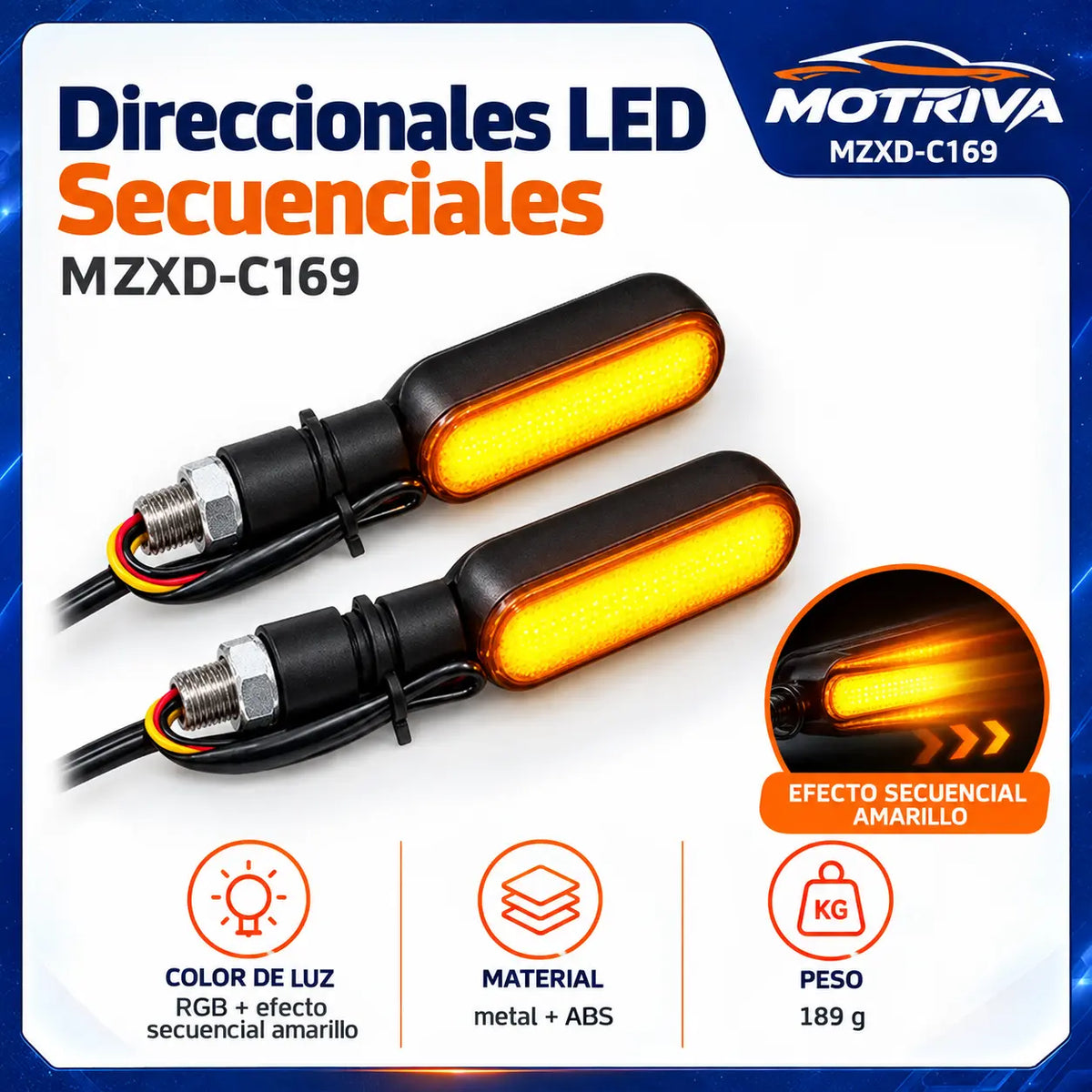 Luces Direccionales LED Secuenciales para Moto MOTRIVA MZXD-C169