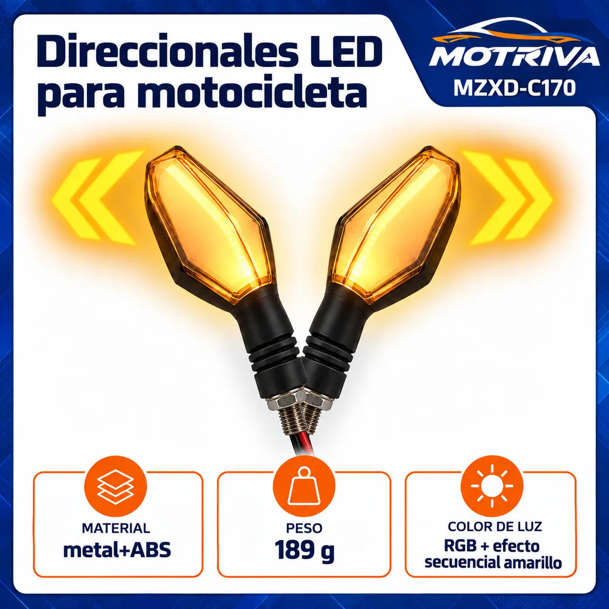 Luces Direccionales LED Secuenciales para Moto MOTRIVA MZXD-C170