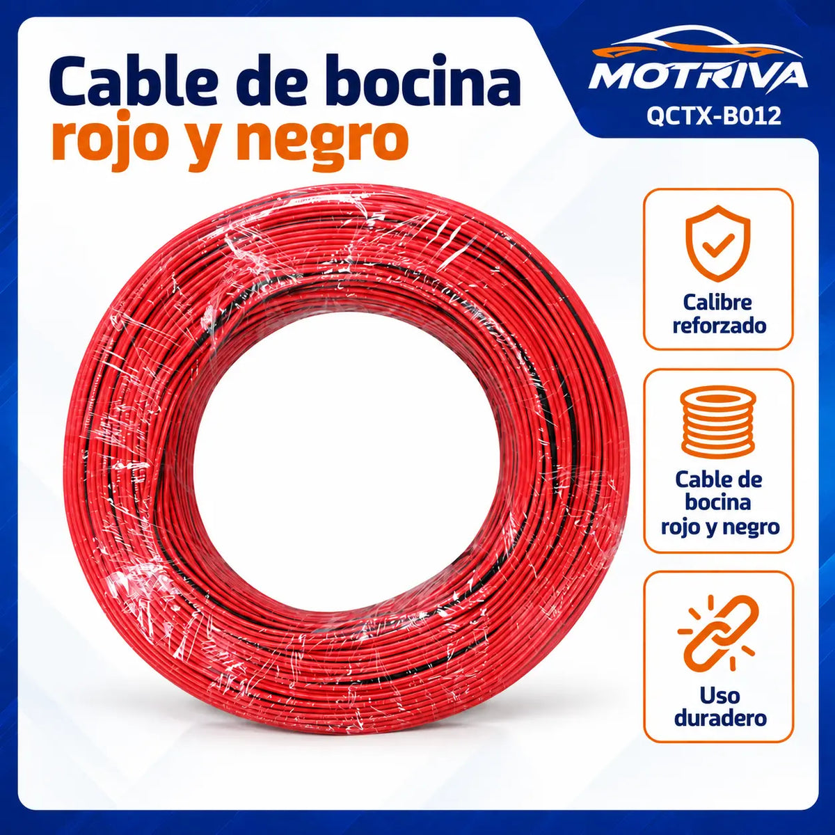 Cable Reforzado Rojo y Negro para Bocina MOTRIVA QCTX-B012