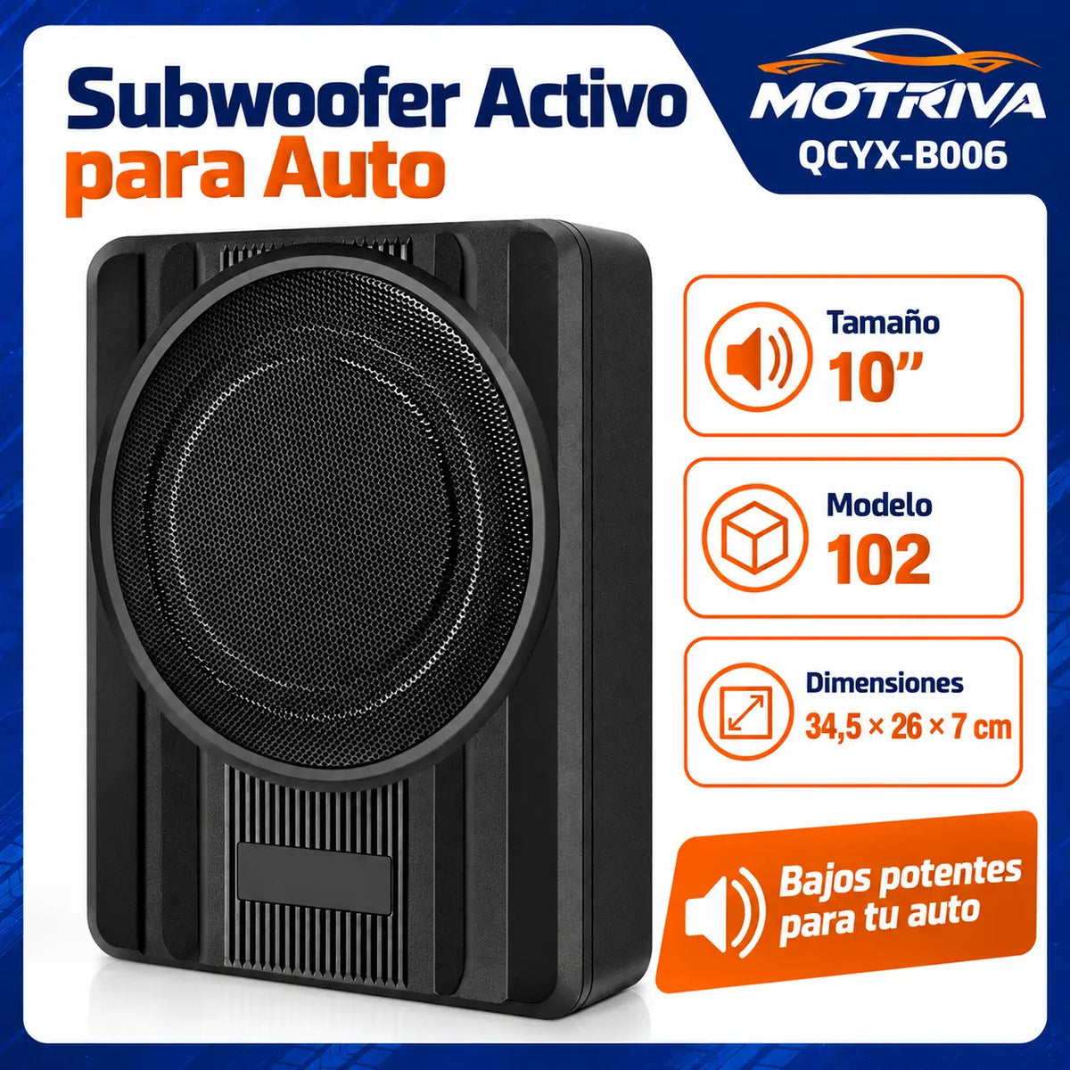 Subwoofer Activo de 10 Pulgadas para Auto MOTRIVA QCYX-B006